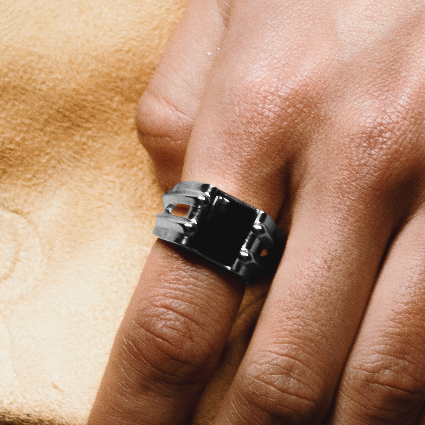 BAGUE MONA CHEVALIERE ARGENT MASSIF & AGATHE NOIRE